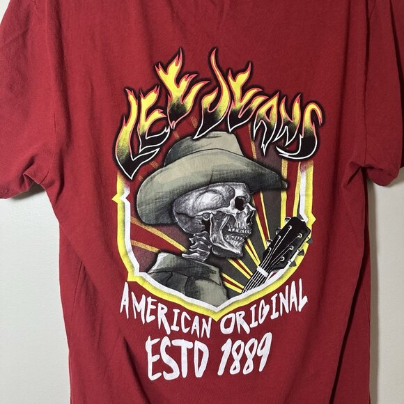 Lee Jeans T-Shirt Men’s Small Graphic Print  Cowboy Skeleton Brick Red Tee - Picture 13 of 13